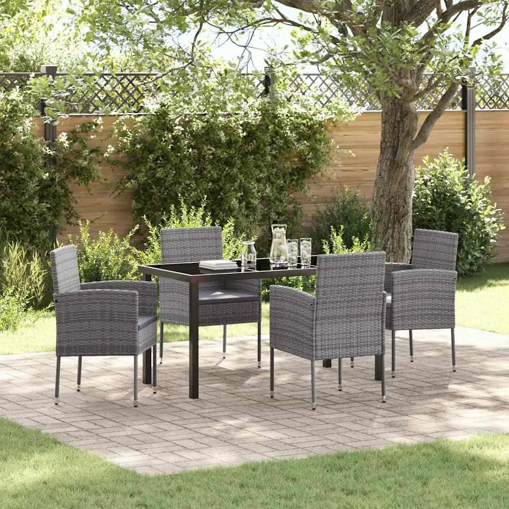 Garden Dining Set 5 Piece Outdoor Furniture Poly Rattan Glass Top Table Chairs