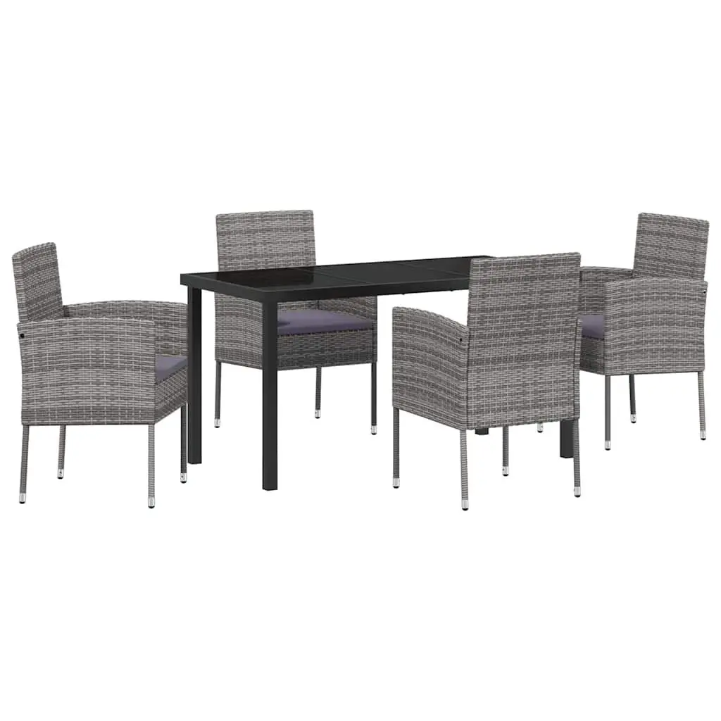 Garden Dining Set 5 Piece Outdoor Furniture Poly Rattan Glass Top Table Chairs