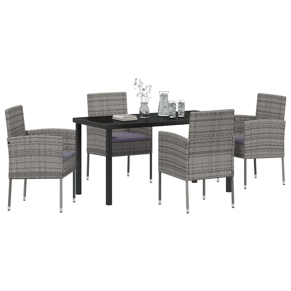 Garden Dining Set 5 Piece Outdoor Furniture Poly Rattan Glass Top Table Chairs