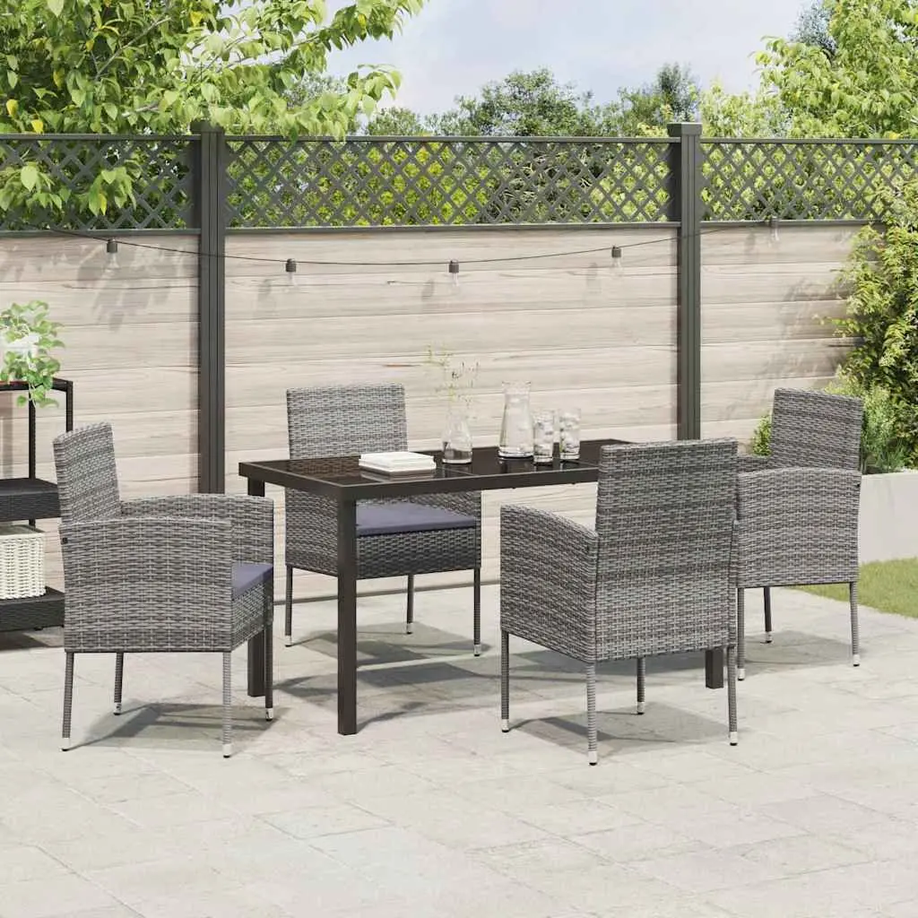 Garden Dining Set 5 Piece Outdoor Furniture Poly Rattan Glass Top Table Chairs