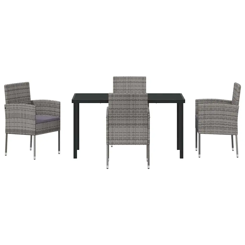 Garden Dining Set 5 Piece Outdoor Furniture Poly Rattan Glass Top Table Chairs