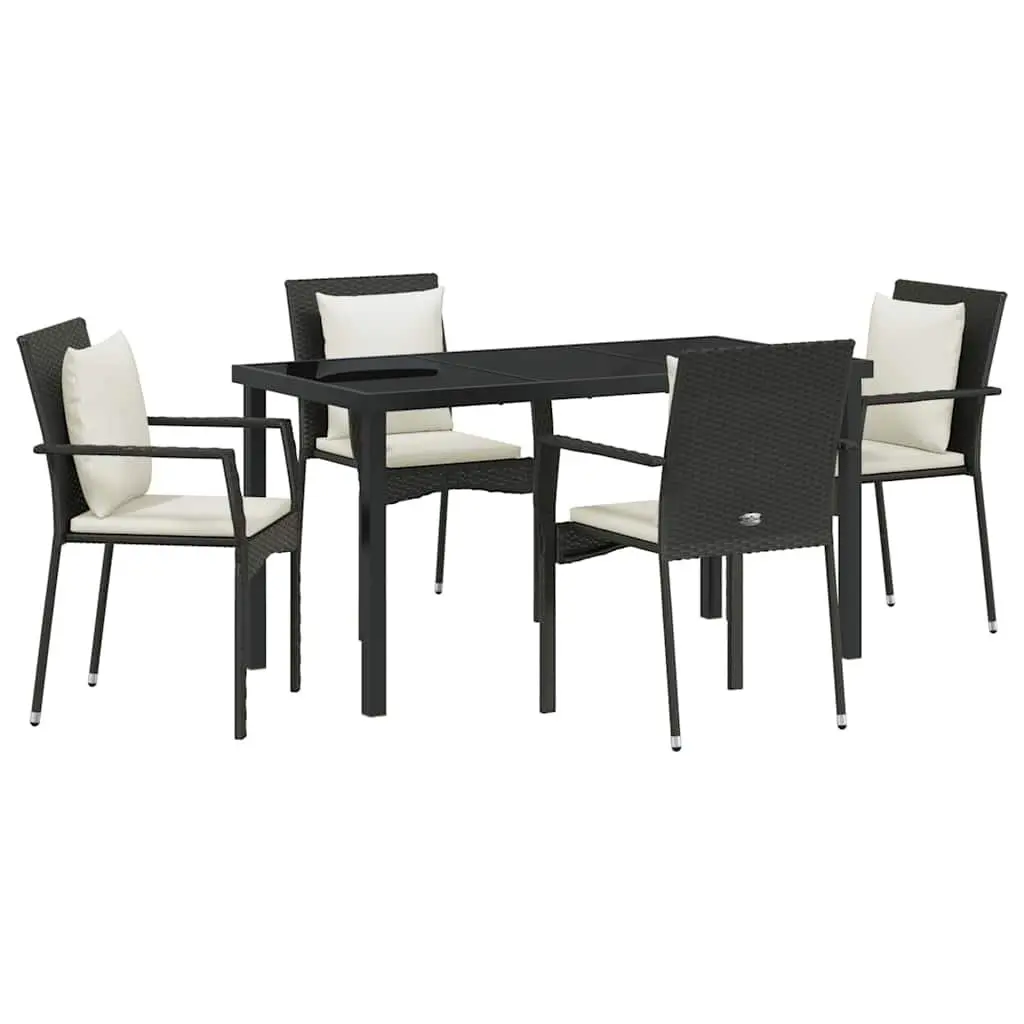 Outdoor Dining Set Poly Rattan 5 Piece Garden Furniture Black Tempered Glass