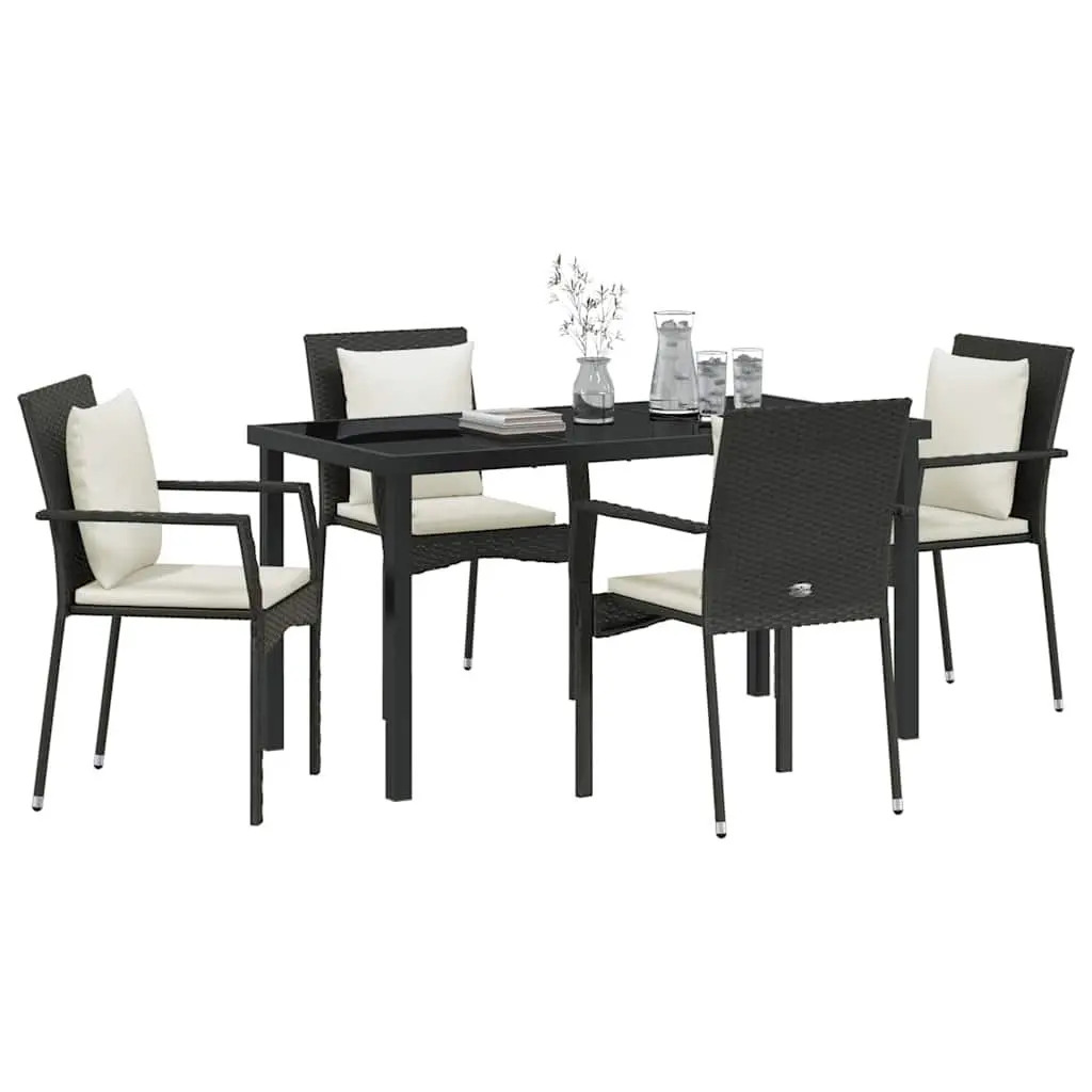 Outdoor Dining Set Poly Rattan 5 Piece Garden Furniture Black Tempered Glass