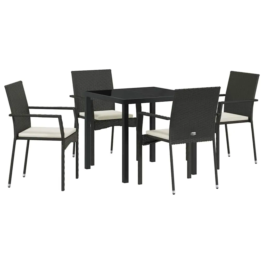 Outdoor Garden Dining Set 5 Pieces Black Poly Rattan Furniture with Cushions