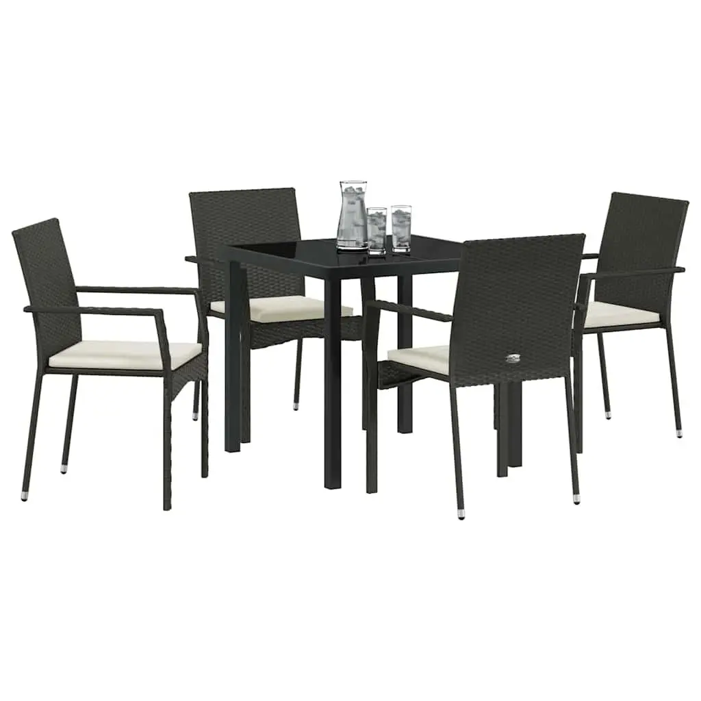 Outdoor Garden Dining Set 5 Pieces Black Poly Rattan Furniture with Cushions