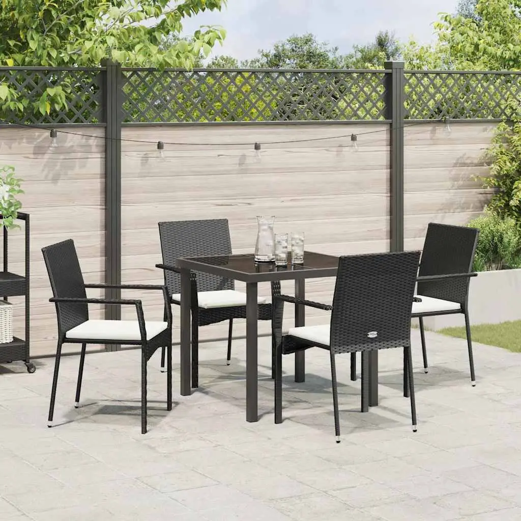 Outdoor Garden Dining Set 5 Pieces Black Poly Rattan Furniture with Cushions