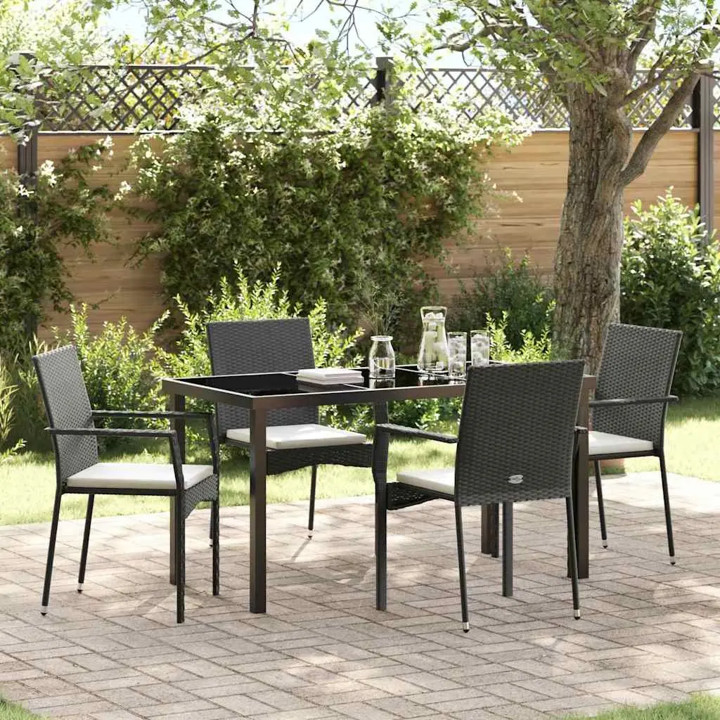 Outdoor Dining Set 5 Piece Garden Furniture Tempered Glass Table Chair Cushion