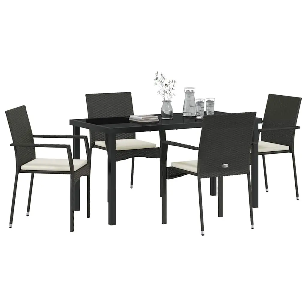 Outdoor Dining Set 5 Piece Garden Furniture Tempered Glass Table Chair Cushion