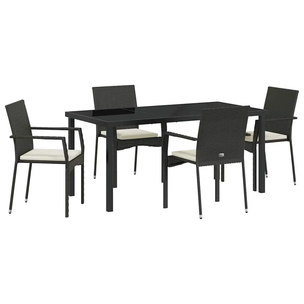 Garden Dining Set Black Powder-coated Steel 5 Piece Outdoor Furniture Table Chair Cushion