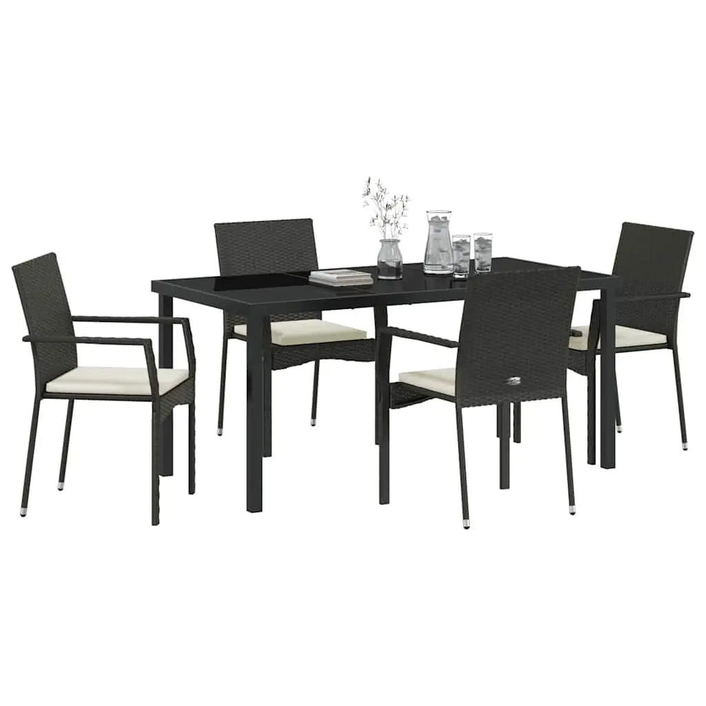 Garden Dining Set Black Powder-coated Steel 5 Piece Outdoor Furniture Table Chair Cushion