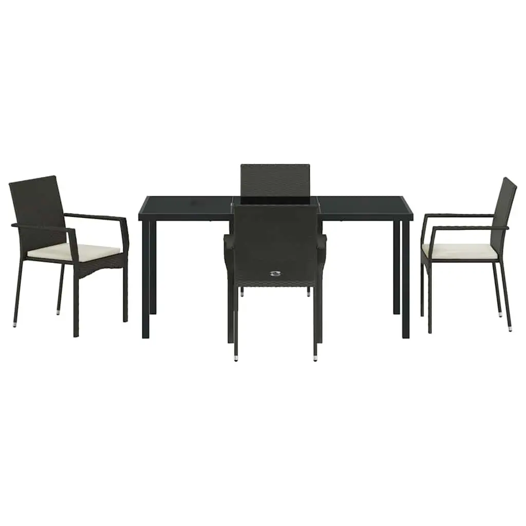Garden Dining Set Black Powder-coated Steel 5 Piece Outdoor Furniture Table Chair Cushion