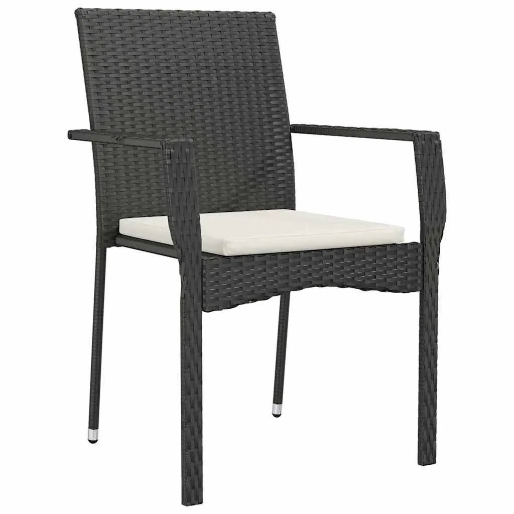7 Piece Outdoor Dining Set Black Poly Rattan Garden Furniture with Tempered Glass Table and Cushions