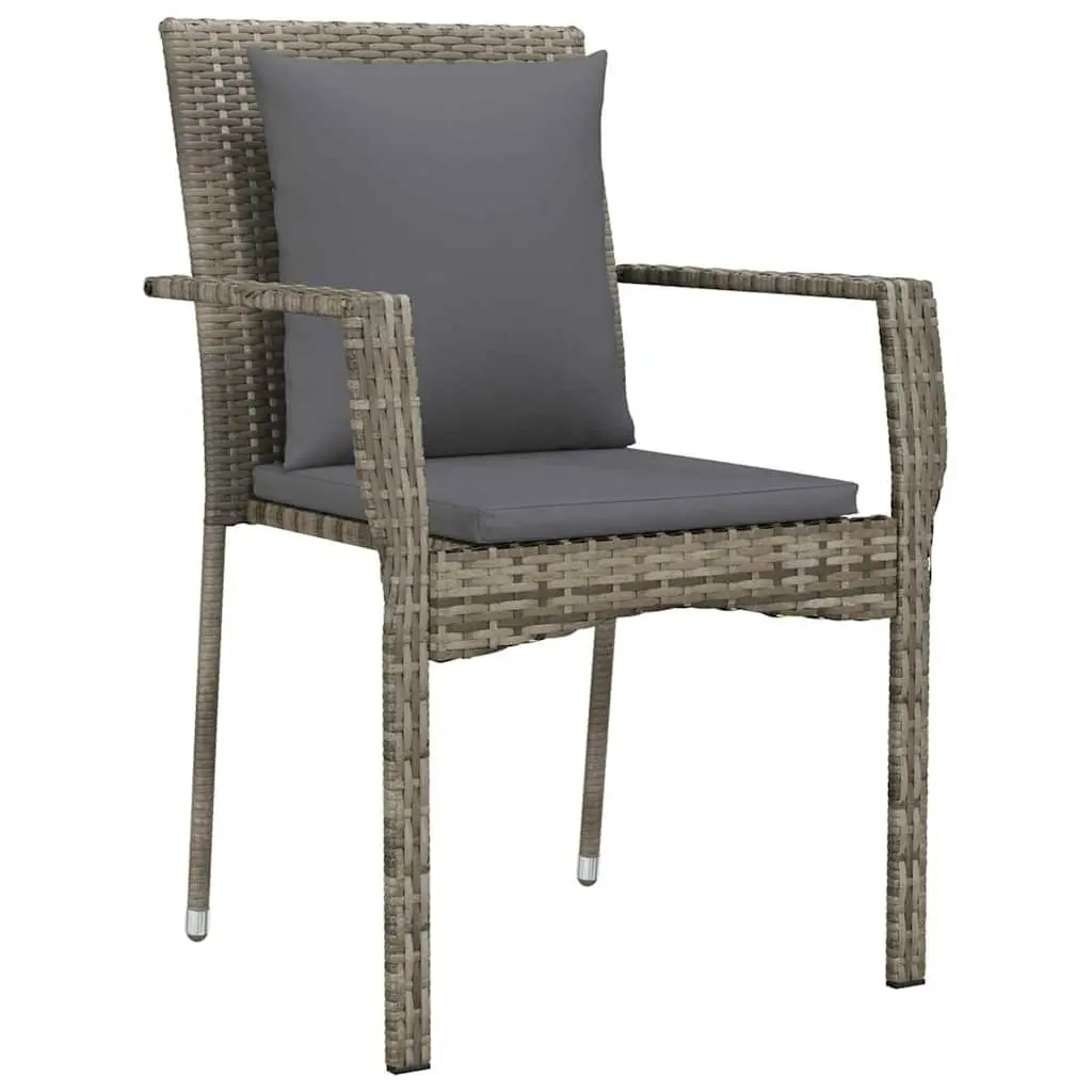 Outdoor Dining Set Poly Rattan 5 Pieces Grey Tempered Glass Table Chairs