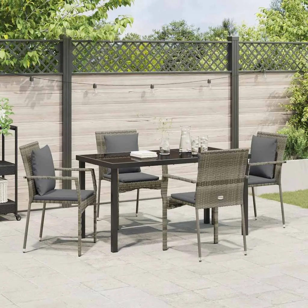 Garden Dining Set 5 Piece Outdoor Furniture Tempered Glass Table Cushioned Seats
