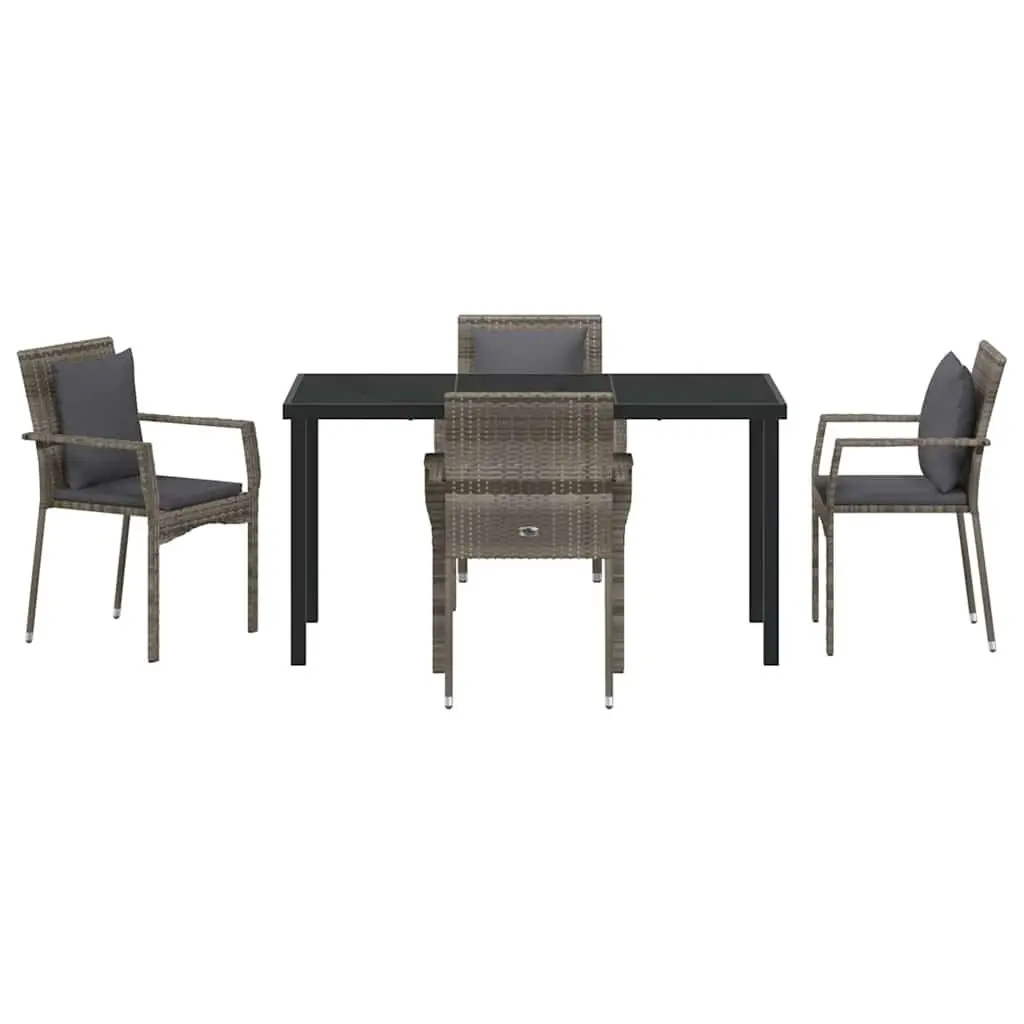 Garden Dining Set 5 Piece Outdoor Furniture Tempered Glass Table Cushioned Seats