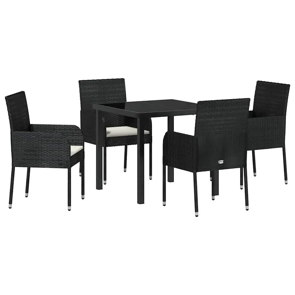 Garden Dining Set 5 Piece Outdoor Furniture Poly Rattan Black with Cushions