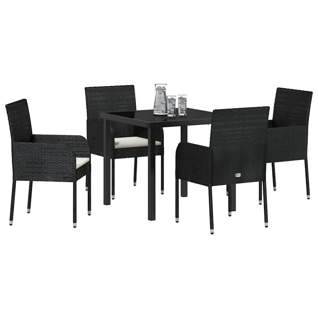Garden Dining Set 5 Piece Outdoor Furniture Poly Rattan Black with Cushions