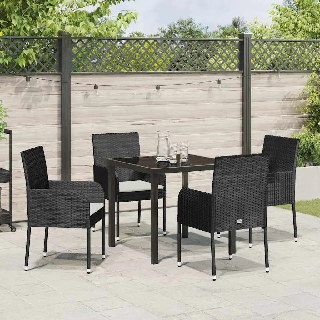 Garden Dining Set 5 Piece Outdoor Furniture Poly Rattan Black with Cushions