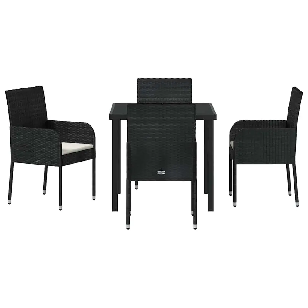 Garden Dining Set 5 Piece Outdoor Furniture Poly Rattan Black with Cushions