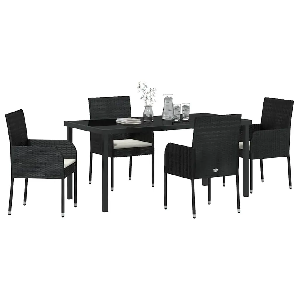 Garden Dining Set Poly Rattan 5 Piece Outdoor Furniture Black with Cushions