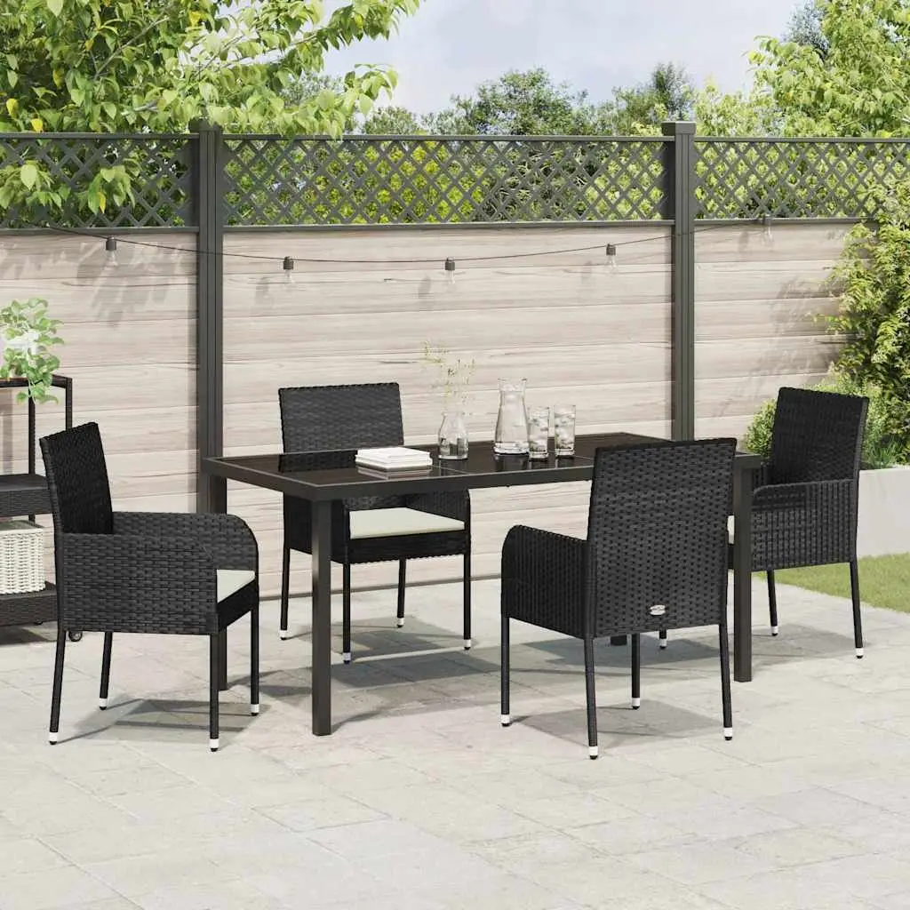 Garden Dining Set Poly Rattan 5 Piece Outdoor Furniture Black with Cushions
