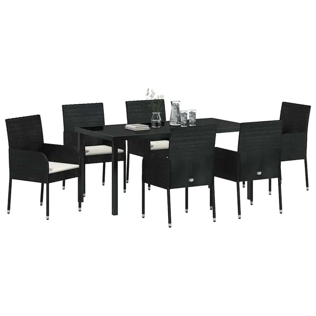 Garden Dining Set Poly Rattan 7 Piece Outdoor Furniture Black
