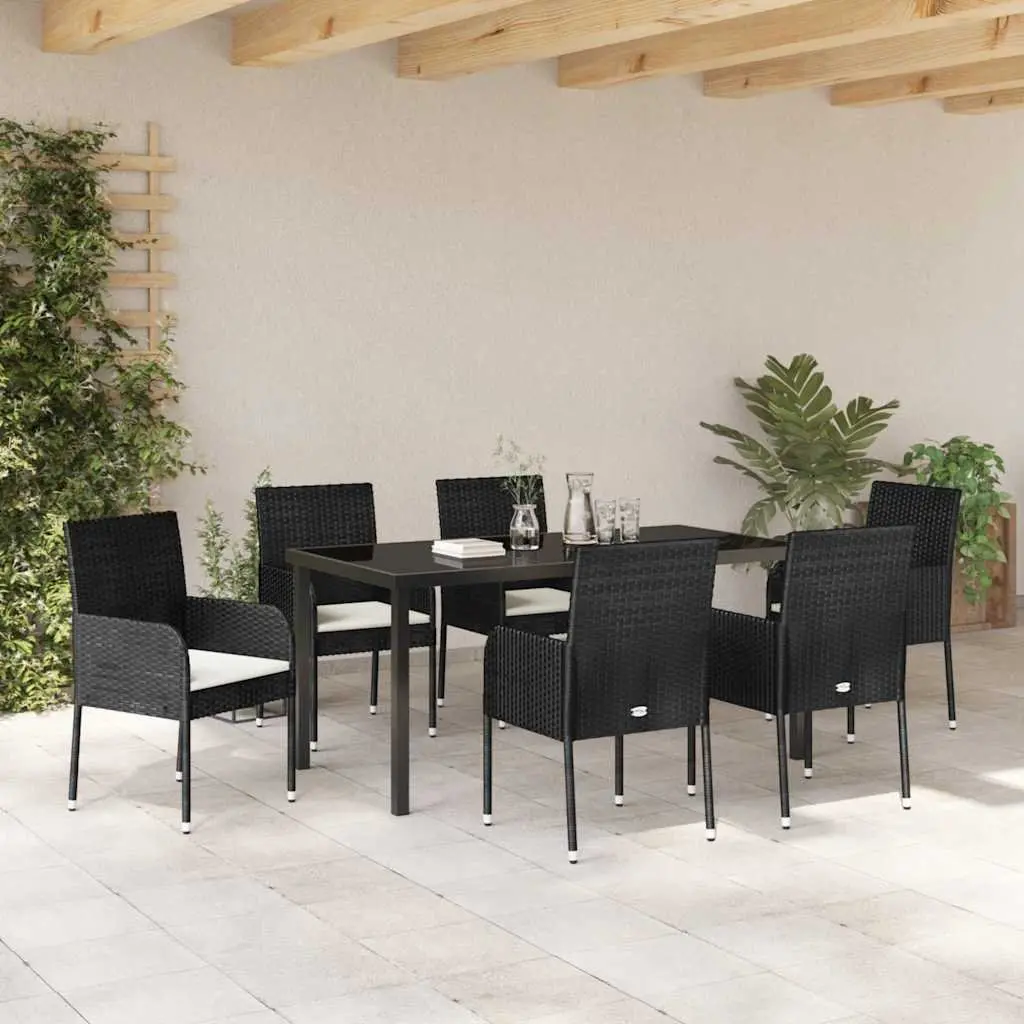 Garden Dining Set Poly Rattan 7 Piece Outdoor Furniture Black