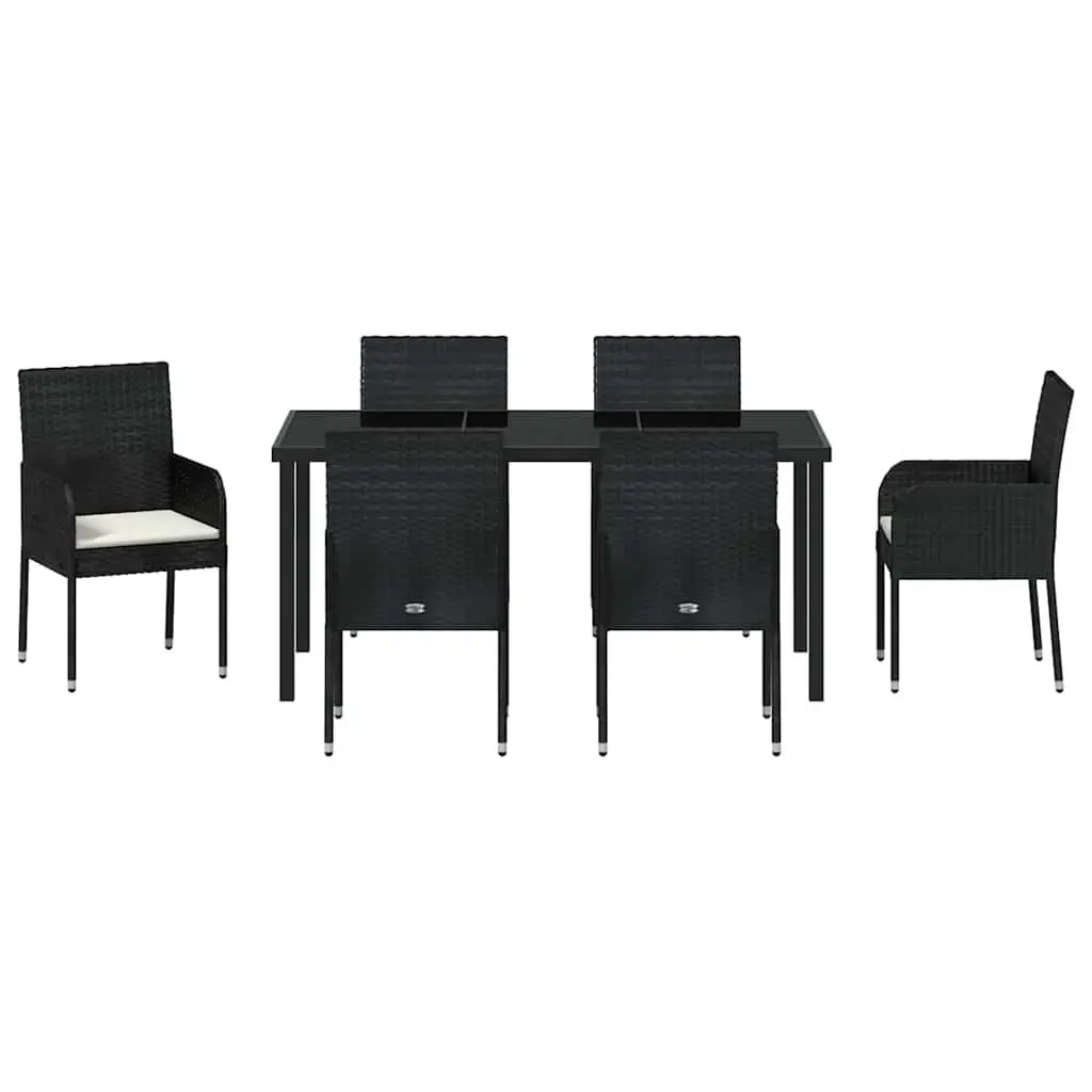 Garden Dining Set Poly Rattan 7 Piece Outdoor Furniture Black