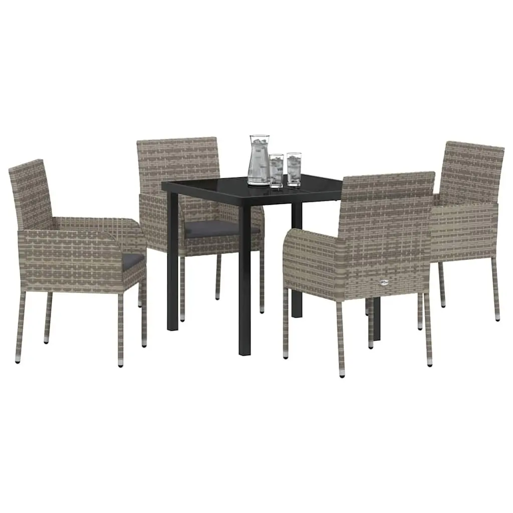 Garden Dining Set Poly Rattan 5 Piece Outdoor Furniture Grey Cushioned Seats