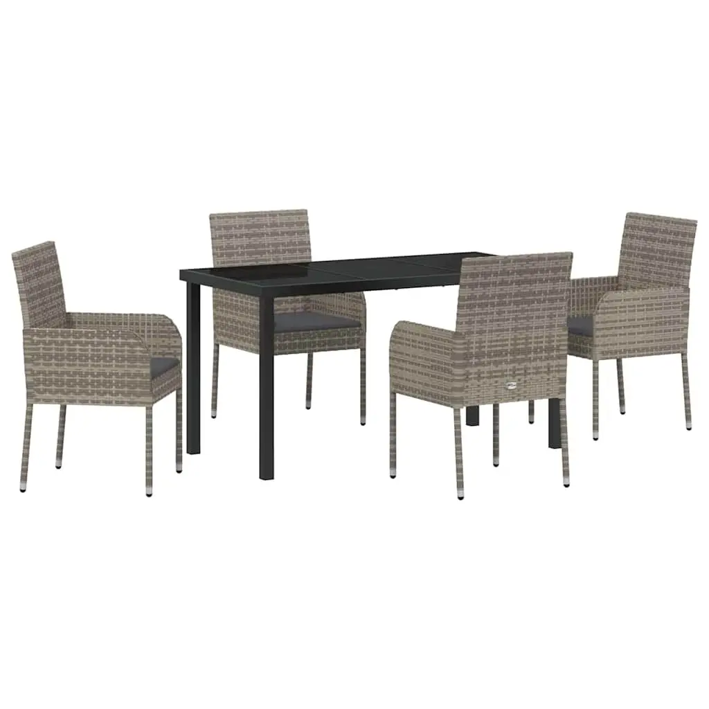 Outdoor Dining Set 5 Pieces Cushioned Grey Poly Rattan Table and Chairs
