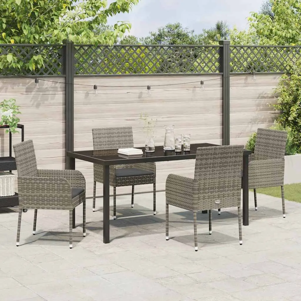 Outdoor Dining Set 5 Pieces Cushioned Grey Poly Rattan Table and Chairs