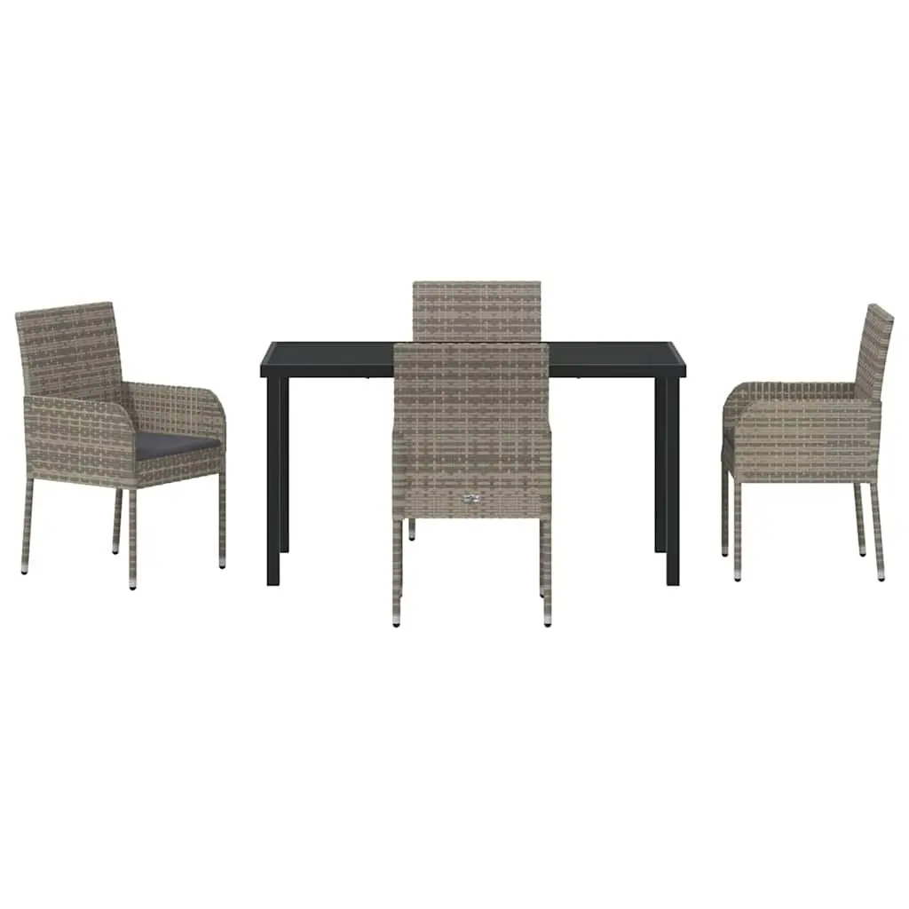 Outdoor Dining Set 5 Pieces Cushioned Grey Poly Rattan Table and Chairs