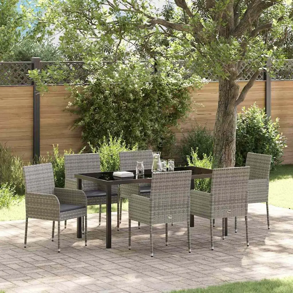 Garden Dining Set 7 Piece Poly Rattan Outdoor Furniture Grey with Cushions