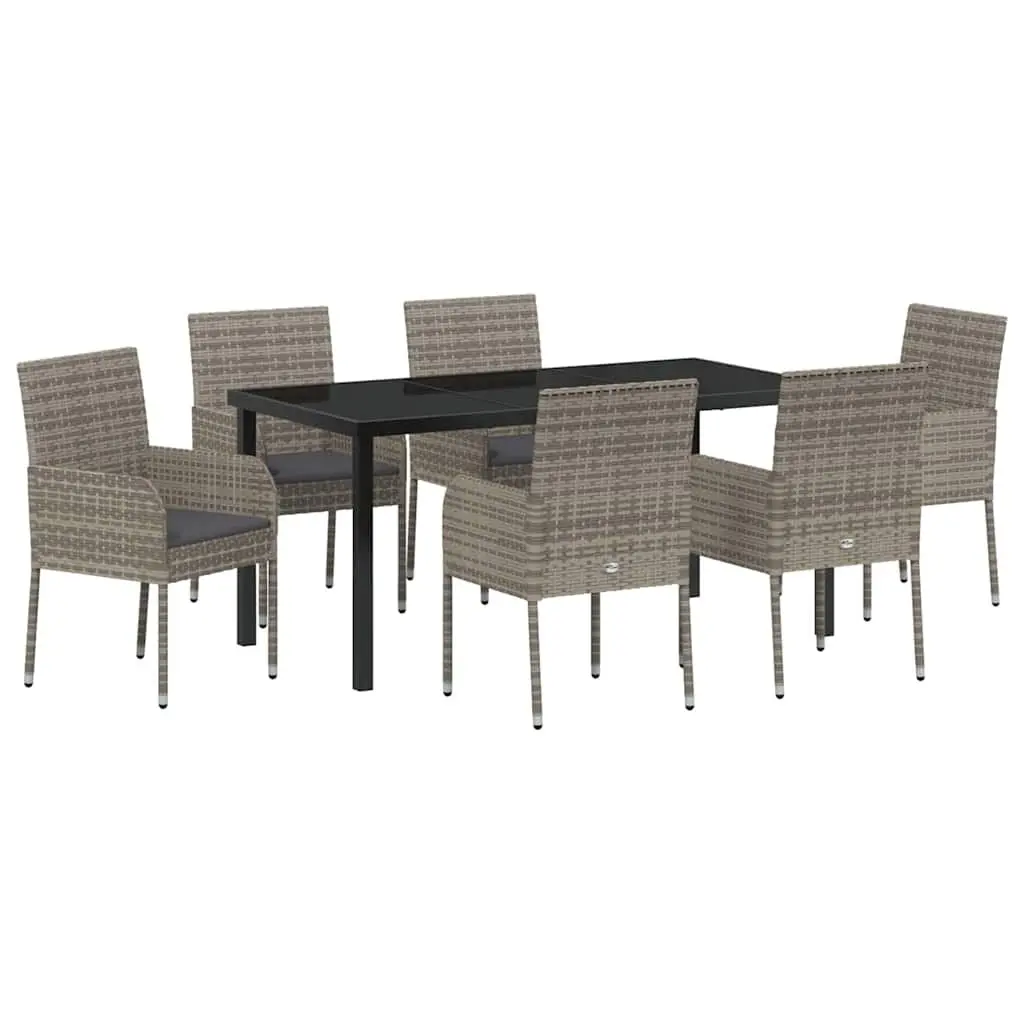 Garden Dining Set 7 Piece Poly Rattan Outdoor Furniture Grey with Cushions