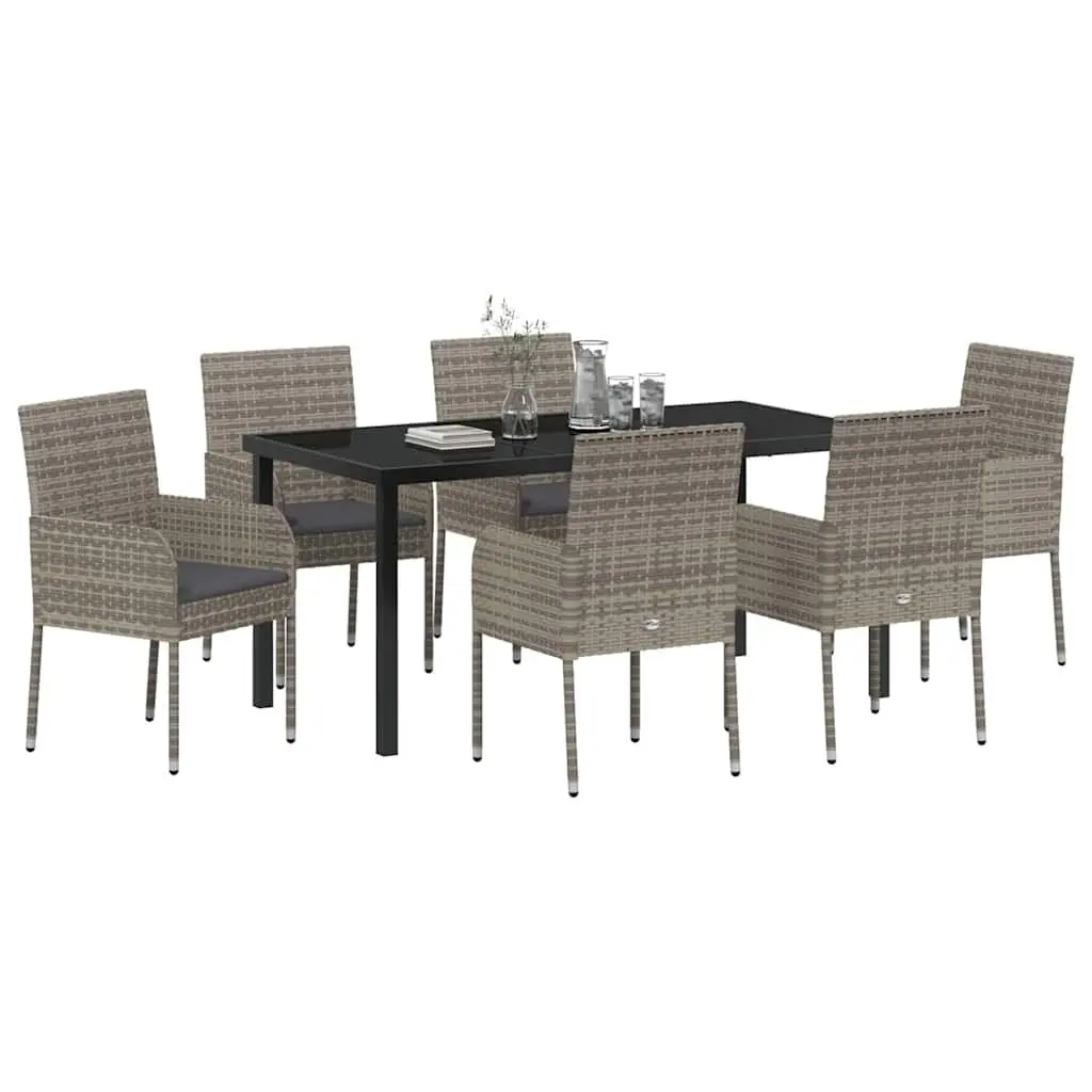 Garden Dining Set 7 Piece Poly Rattan Outdoor Furniture Grey with Cushions