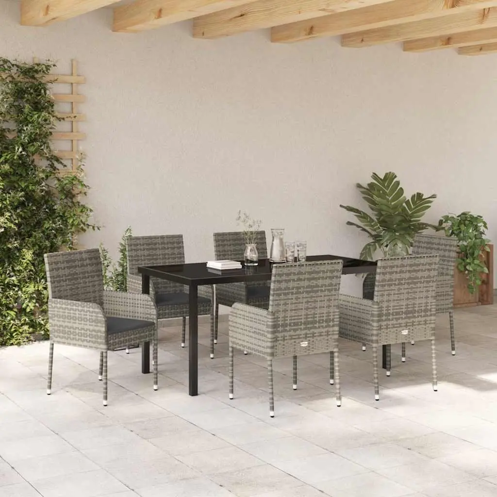 Garden Dining Set 7 Piece Poly Rattan Outdoor Furniture Grey with Cushions