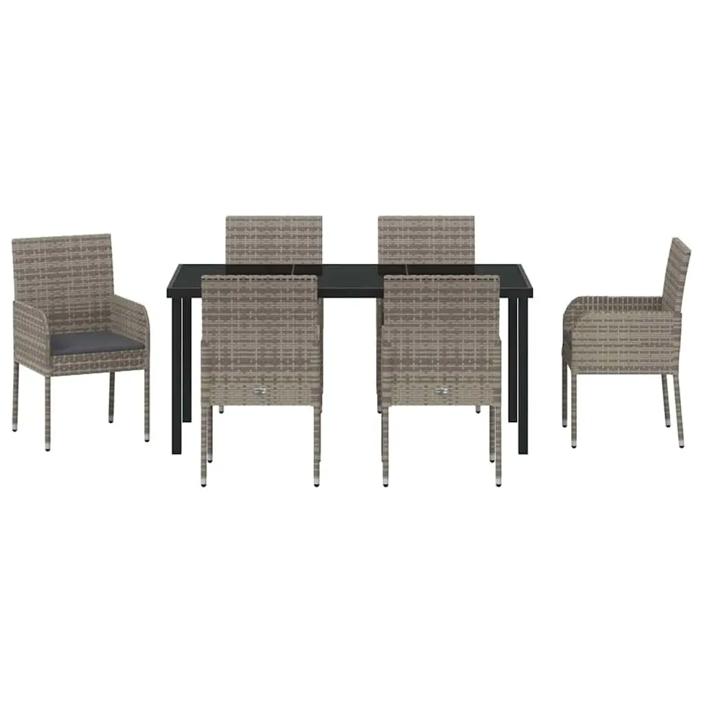Garden Dining Set 7 Piece Poly Rattan Outdoor Furniture Grey with Cushions