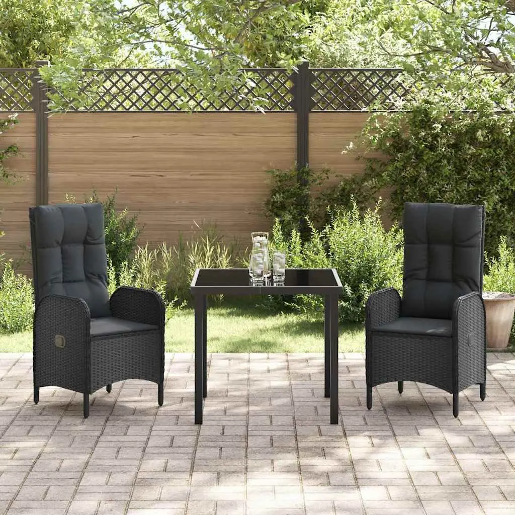 Outdoor Dining Set Poly Rattan 3 Piece Black Cushioned Patio Furniture