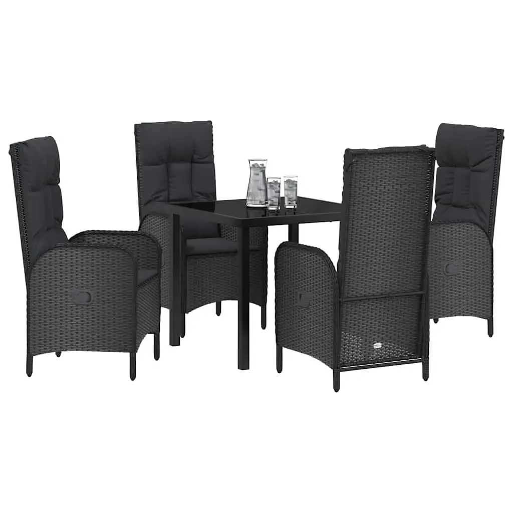 Garden Dining Set 5 Piece Powder-Coated Steel Poly Rattan Cushions Black