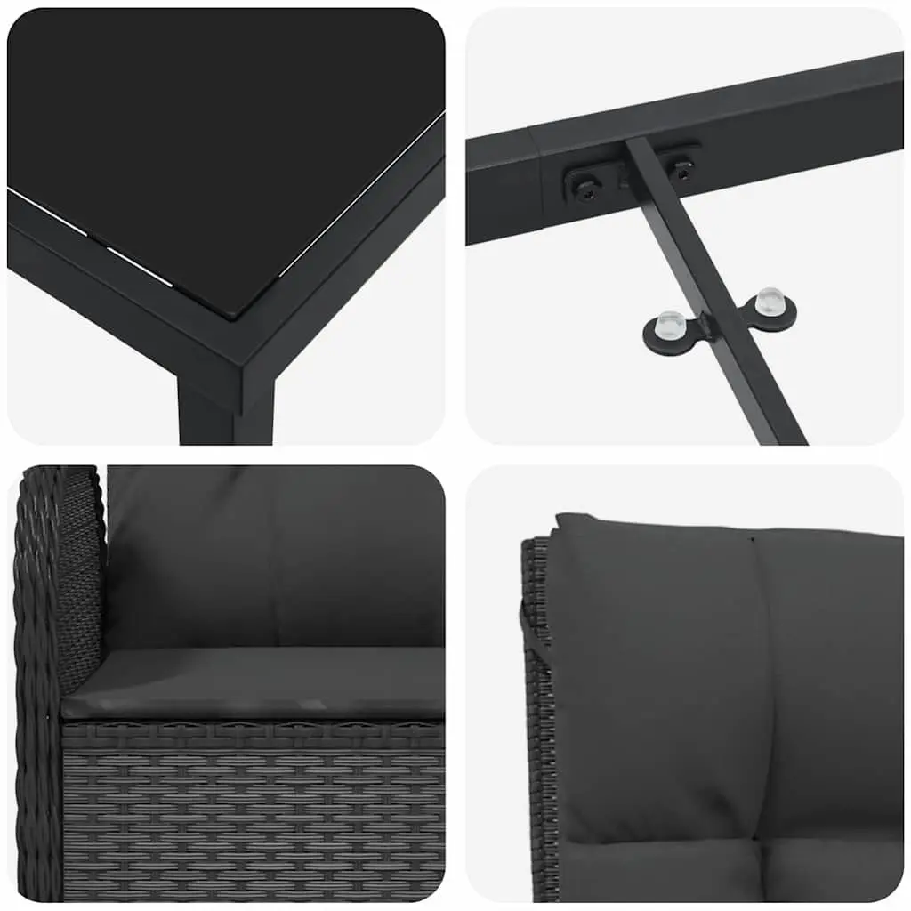Garden Dining Set 5 Piece Powder-Coated Steel Poly Rattan Cushions Black