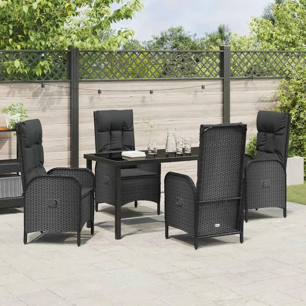 Outdoor Garden Dining Set 5 Pieces Black Poly Rattan with Cushions Patio