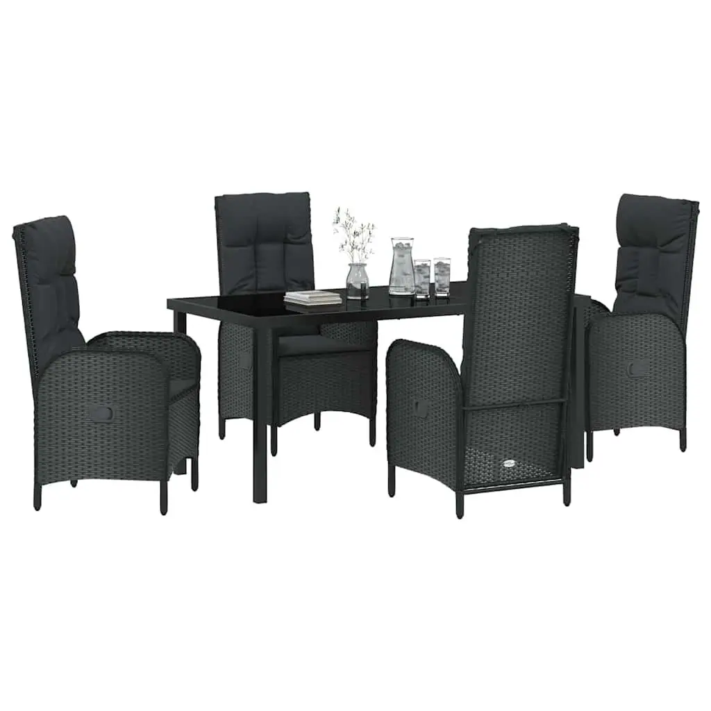 Garden Dining Set Powder-coated Steel 5 Piece Black Outdoor Furniture with Cushions
