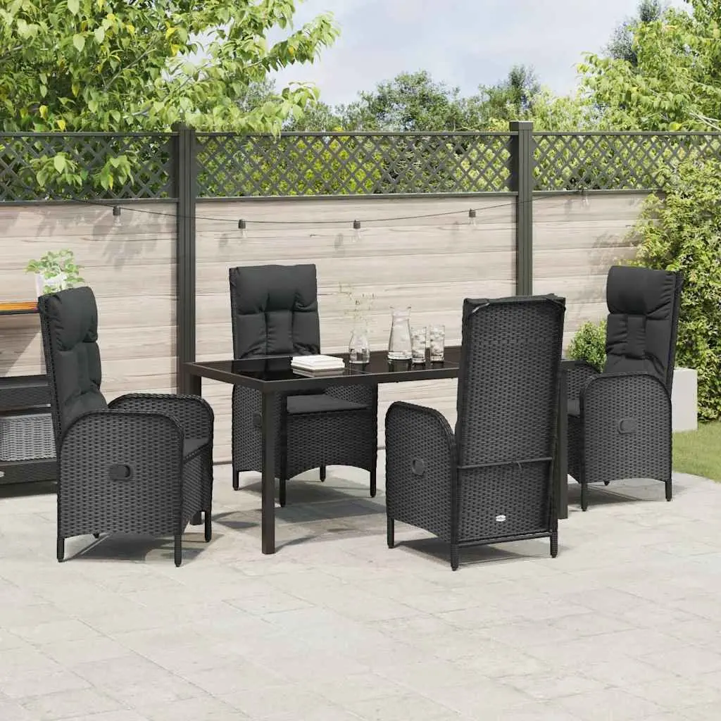Garden Dining Set Powder-coated Steel 5 Piece Black Outdoor Furniture with Cushions