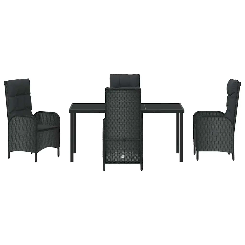 Garden Dining Set Powder-coated Steel 5 Piece Black Outdoor Furniture with Cushions