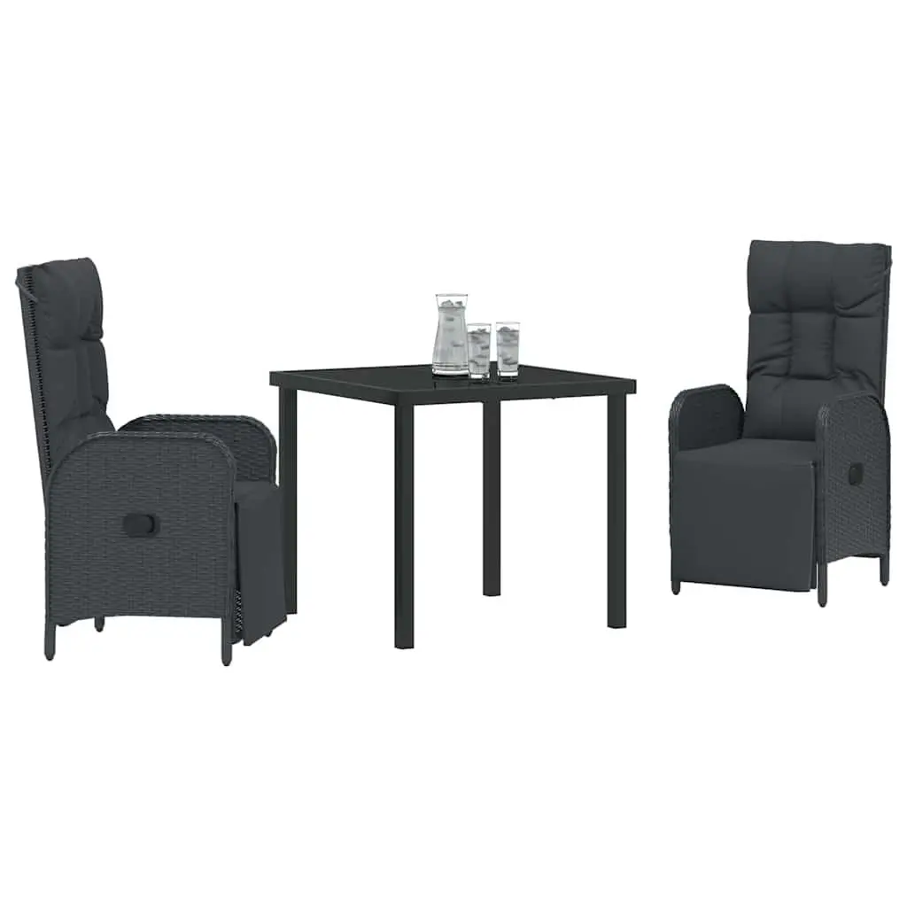 Garden Dining Set Poly Rattan 3 Pieces Outdoor Furniture Black with Cushions