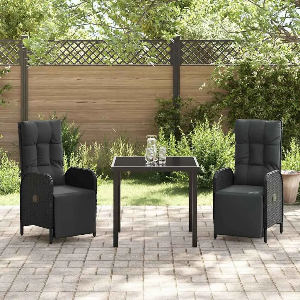 Garden Dining Set Poly Rattan 3 Pieces Outdoor Furniture Black with Cushions