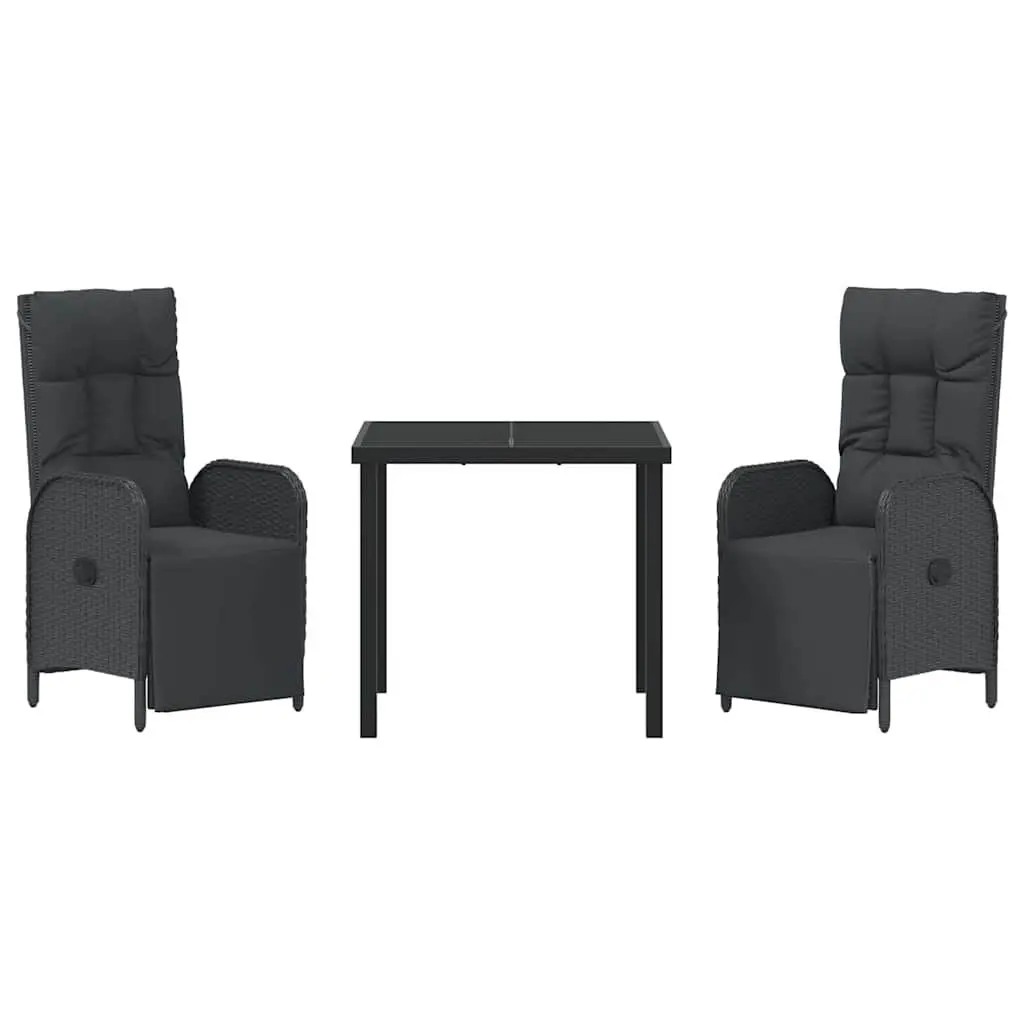 Garden Dining Set Poly Rattan 3 Pieces Outdoor Furniture Black with Cushions