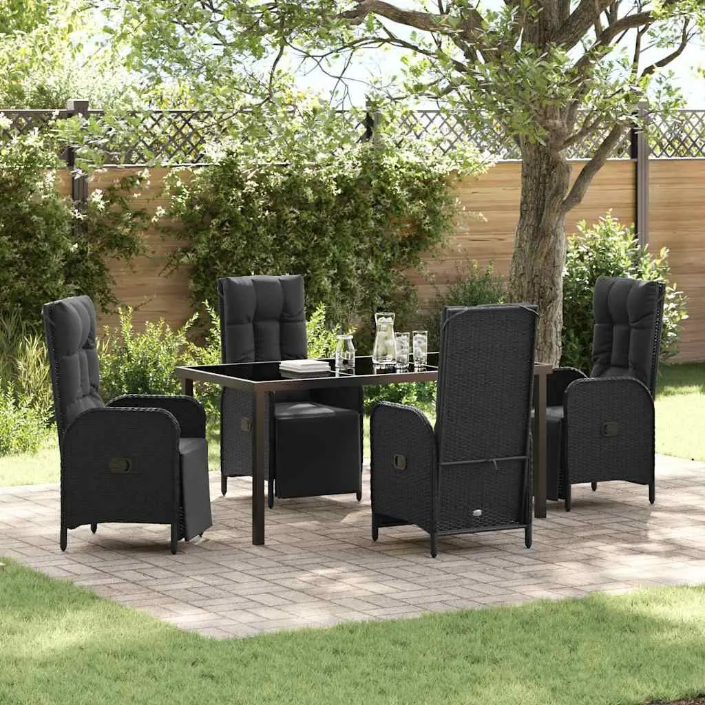 Garden Dining Set 5 Pieces Outdoor Furniture Poly Rattan Black Tempered Glass