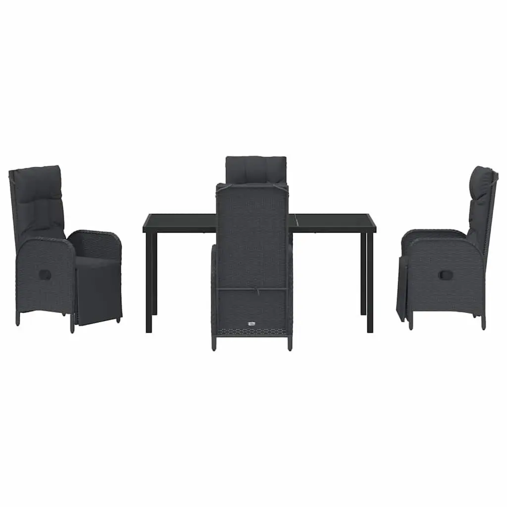 Garden Dining Set 5 Pieces Outdoor Furniture Poly Rattan Black Tempered Glass