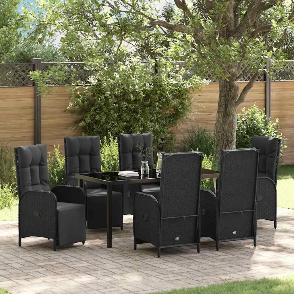 Outdoor Dining Set 7 Piece Poly Rattan Black with Cushions